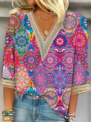 Divina | Blusa de Decote em V com Mangas Curtas