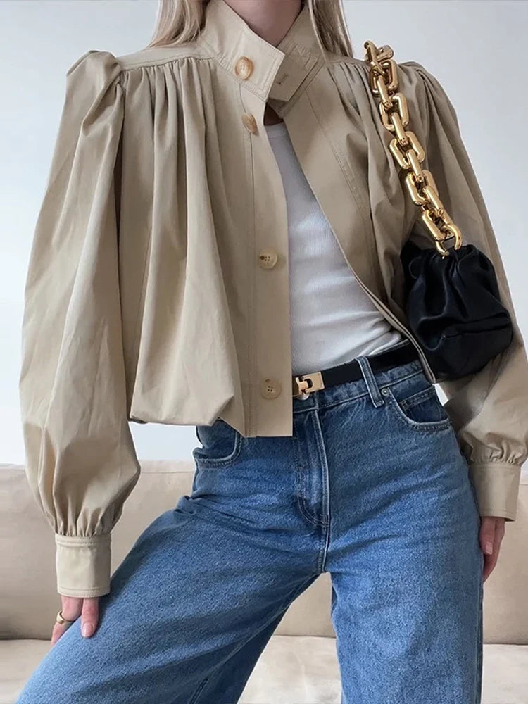 Frieda | Casaco Trendy com Mangas Puff Plissadas