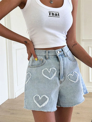 Sylvia | Calções de Denim com Estampa de Coração