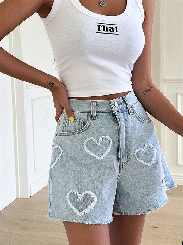 Sylvia | Calções de Denim com Estampa de Coração